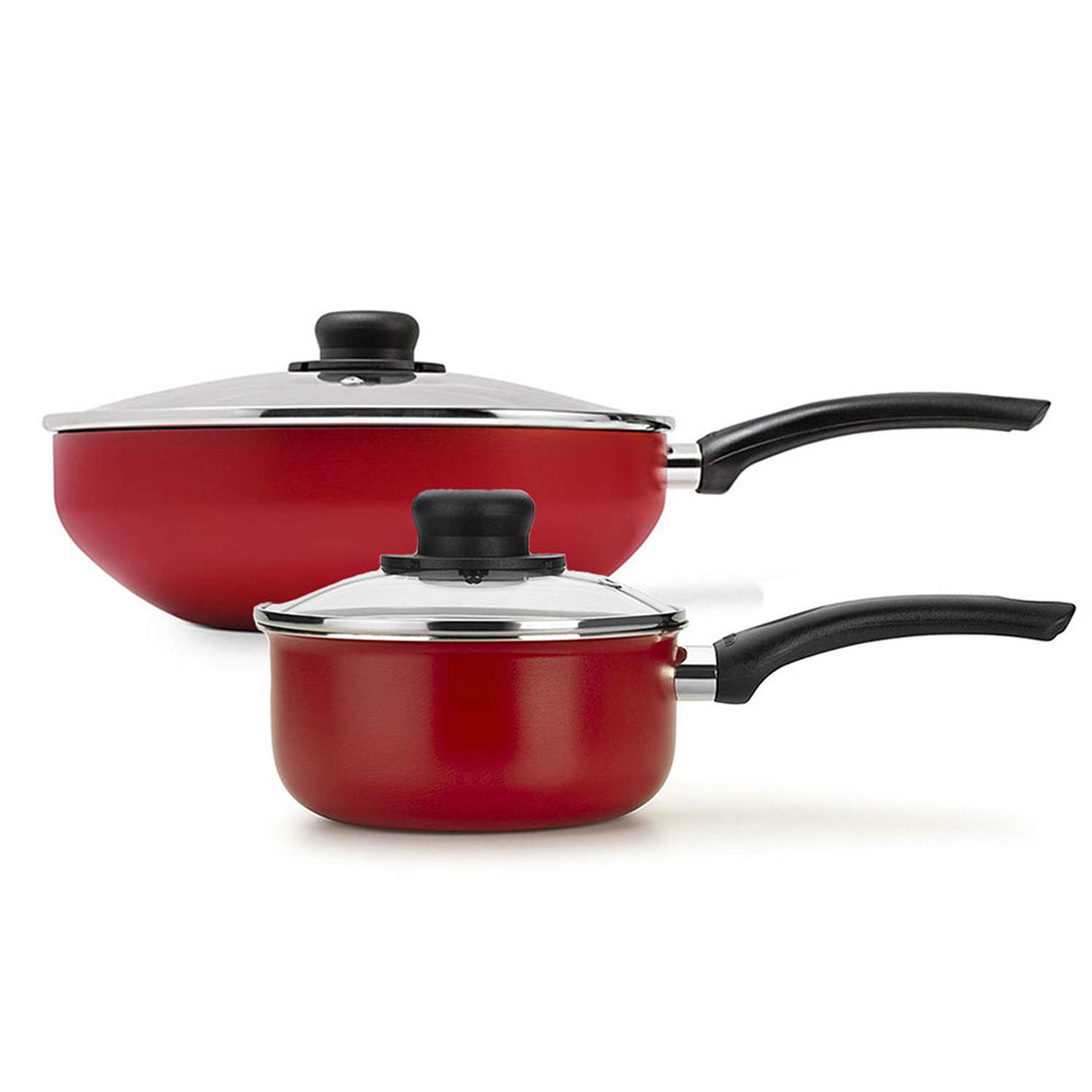 Olla con Tapa Aluminio 34 cm con Sartén Wok 47 cm con tapa Rojo - Ollas y Sartenes | Bylmo