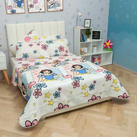Cubrelecho Español Infantil Rosado y Blanco para Cama Doble 140 X 190 Cm Doble Faz de Princesas - Ropa de Cama | Bylmo