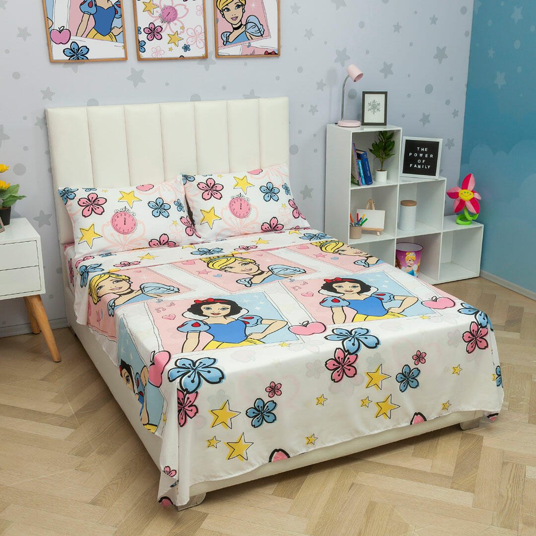 Juego de Sabanas Infantil Microfibra Doble 140 cm Blanco de Princesas - Ropa de Cama | Bylmo