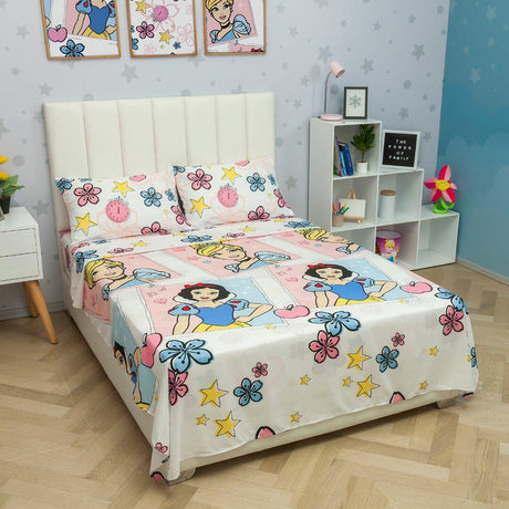 Juego de Sabanas Infantil Microfibra Doble 140 cm Blanco de Princesas - Ropa de Cama | Bylmo