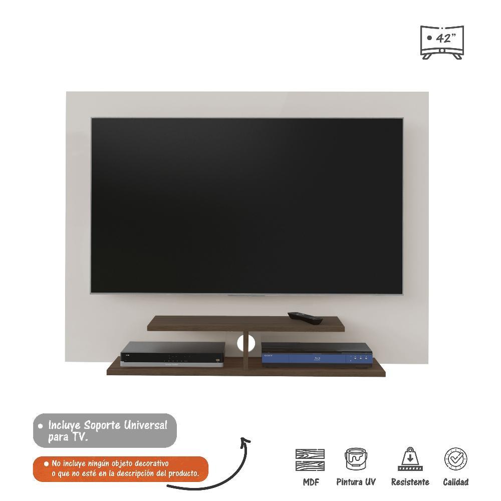 Panel de TV Jet Plus Blanco y Almendra 120x89cm Para TV Hasta 42 Pulgadas sin Cajones y con Ranuras para Cables - Muebles para TV | Bylmo