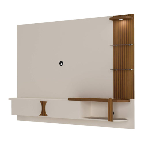 Panel de TV Luxury Pino con Blanco hueso 200 cm con Cajones y Entrepaños de Vidrio