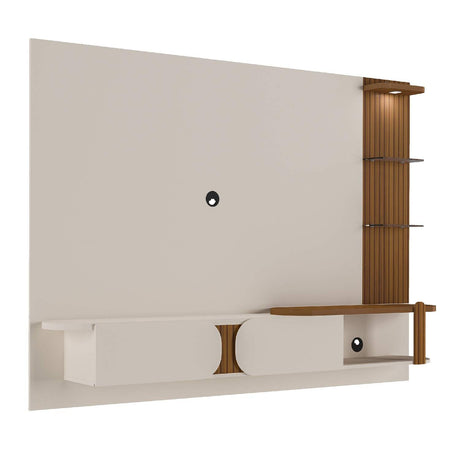 Panel de TV Luxury Pino y Blanco Hueso 200x147cm Para TV Hasta 65 Pulgadas con Dos Cajones y con Ranuras para Cables - Muebles de TV | Bylmo