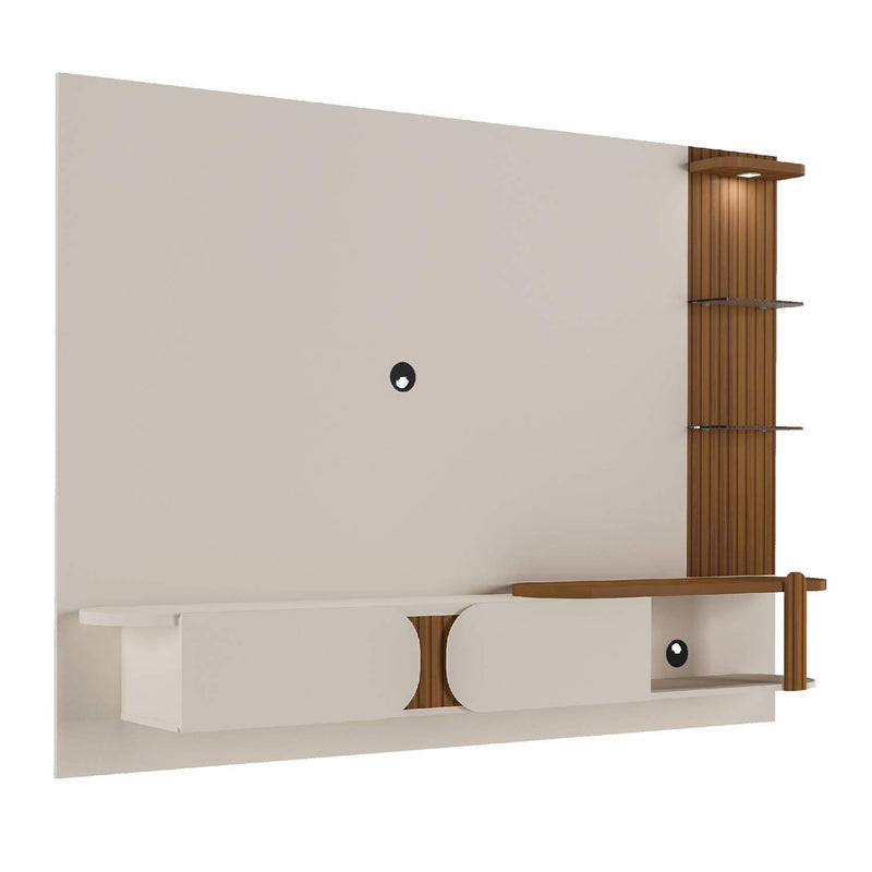 Panel de TV Luxury Pino con Blanco hueso 200 cm con Cajones y Entrepaños de Vidrio