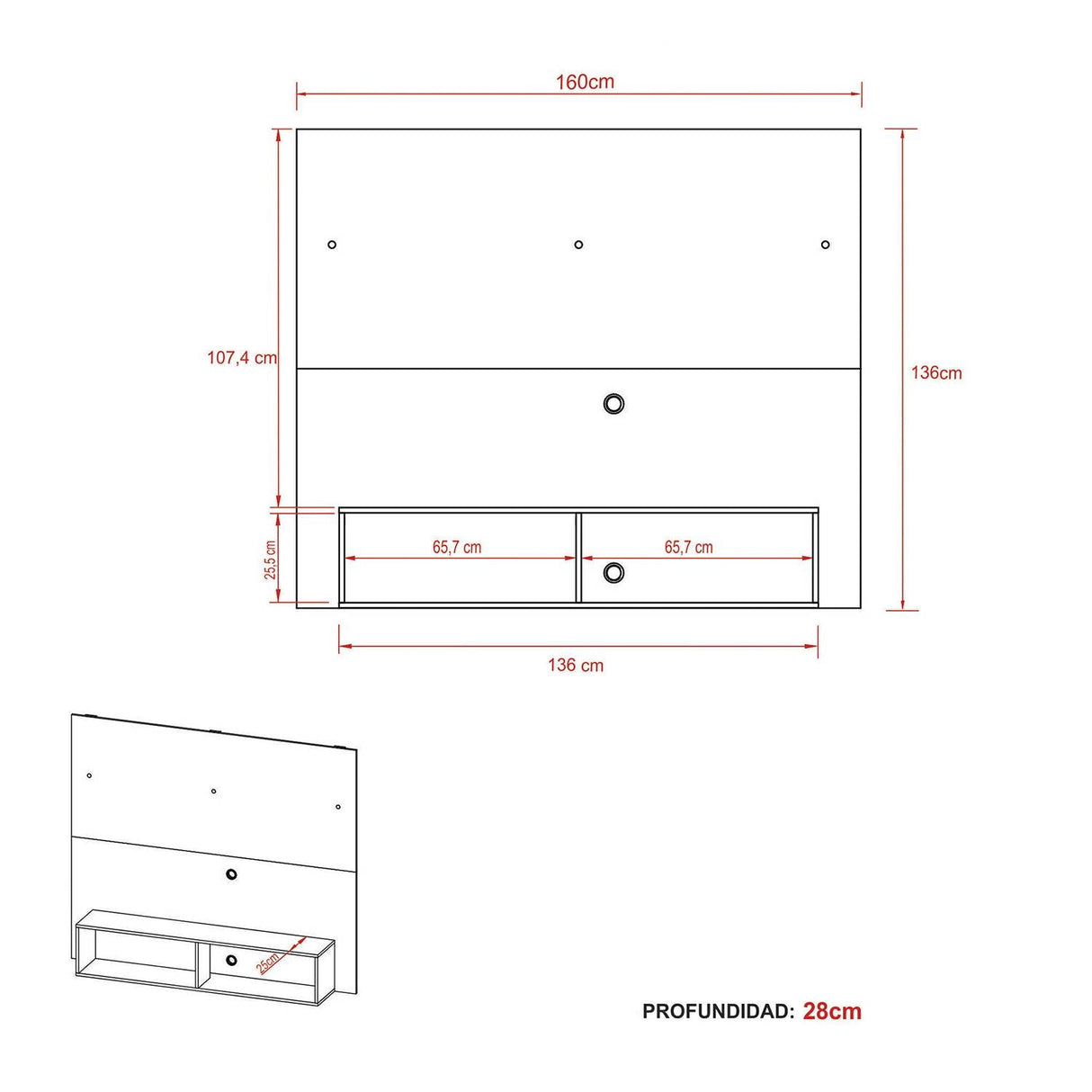 Panel de TV Esperanza Almendra y Negro 160 cm - Muebles para TV | Bylmo