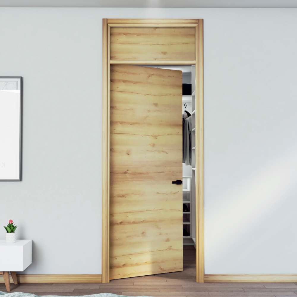 Kit Puerta con Marco Prakti Duna 80x235cm con Acabado Melaminado para Interiores con Cenefa y de Apertura Izquierda - Puertas | Bylmo