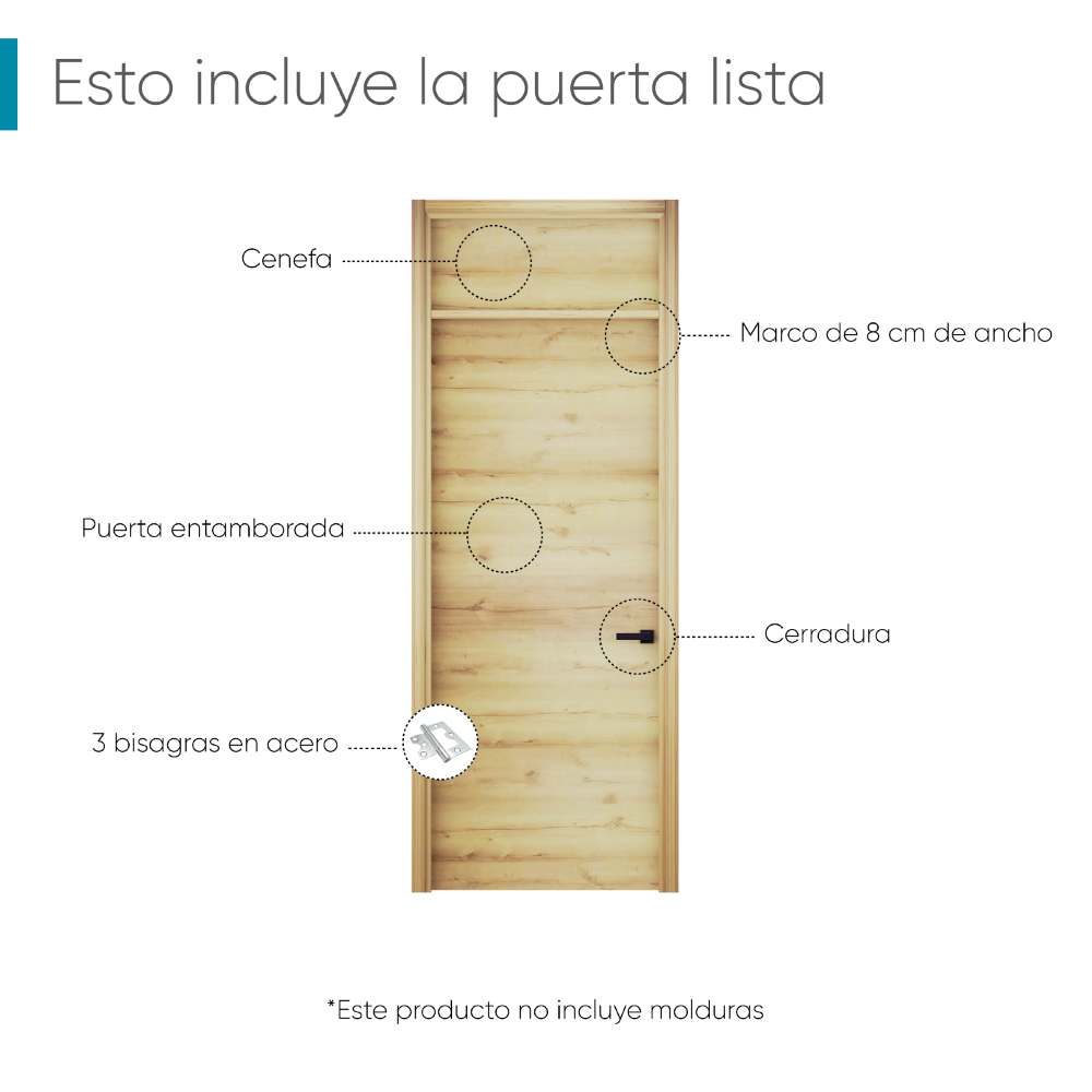 Kit Puerta con Marco Prakti Duna 90x235cm con Acabado Melaminado para Interiores con Cenefa y de Apertura Izquierda - Puertas | Bylmo