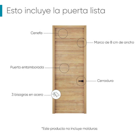 Kit Puerta con Marco Prakti Miel 90x235cm con Acabado Melaminado para Interiores con Cenefa y de Apertura Izquierda - Puertas | Bylmo