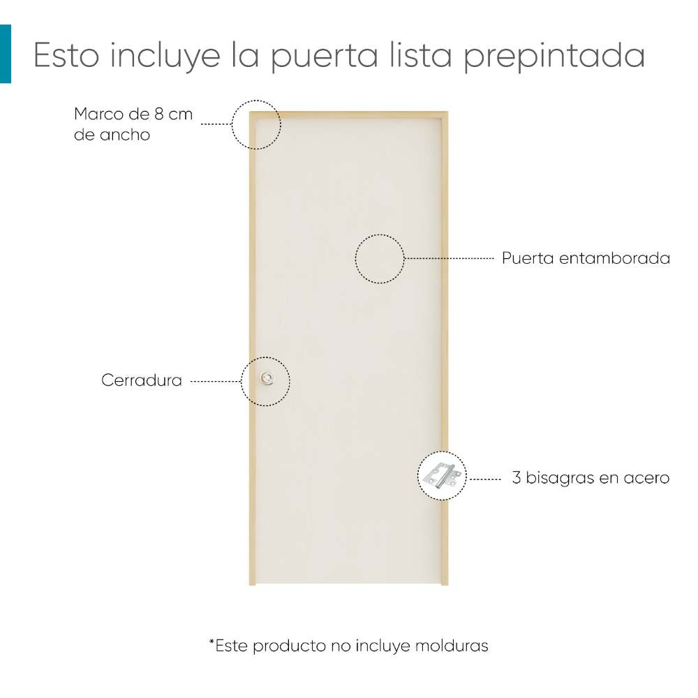 Kit Puerta con Marco Madera 80x208cm con Acabado Virgen para Interiores y de Apertura Derecha - Puertas | Bylmo