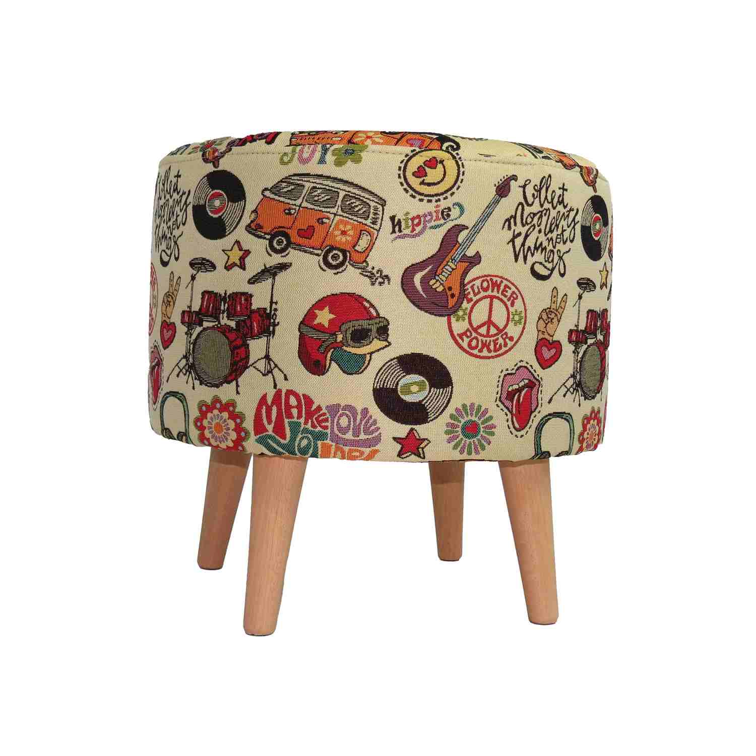 Puff Hippie Multicolor 40 cm con Patas de Madera | Bylmo Colombia