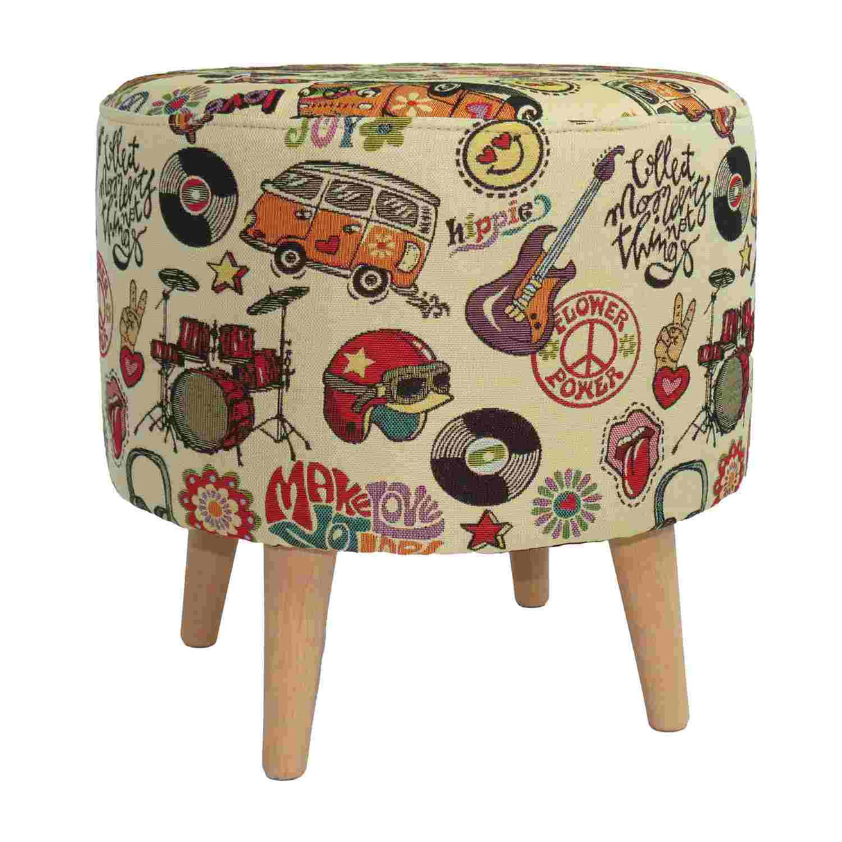 Puff Hippie Multicolor 40 cm con Patas de Madera - Sofas y Poltronas | Bylmo