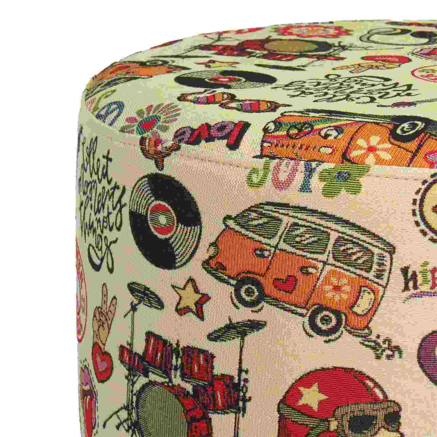 Puff Hippie Multicolor 40 cm con Patas de Madera - Sofas y Poltronas | Bylmo