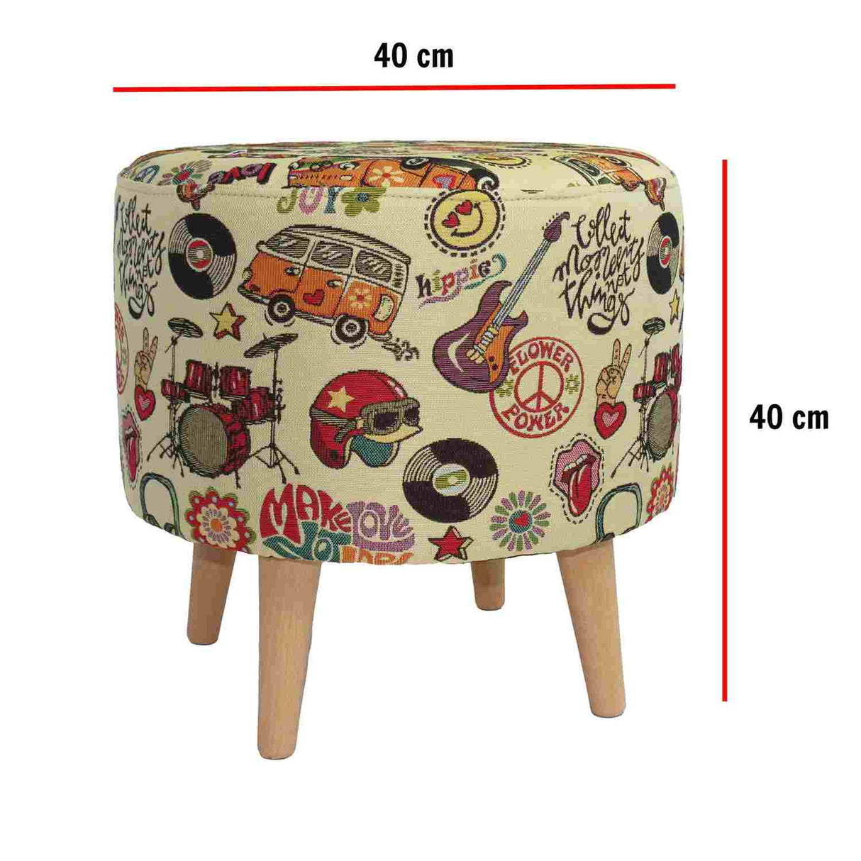 Puff Hippie Multicolor 40 cm con Patas de Madera - Sofas y Poltronas | Bylmo