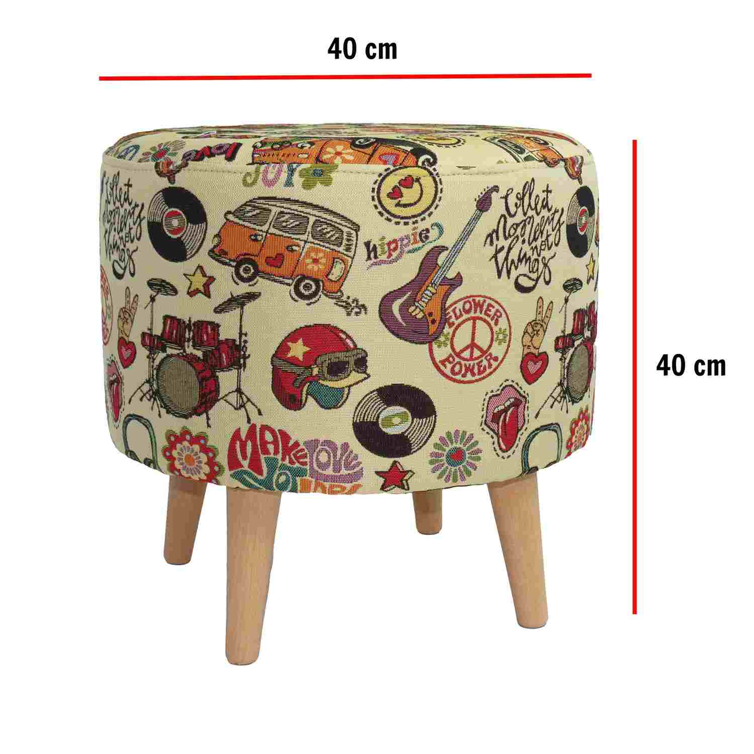 Puff Hippie Multicolor 40 cm con Patas de Madera - Sofas y Poltronas | Bylmo