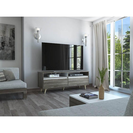 Rack Almería Siena y Blanco 141 cm con Dos Cajones - Muebles para TV | Bylmo