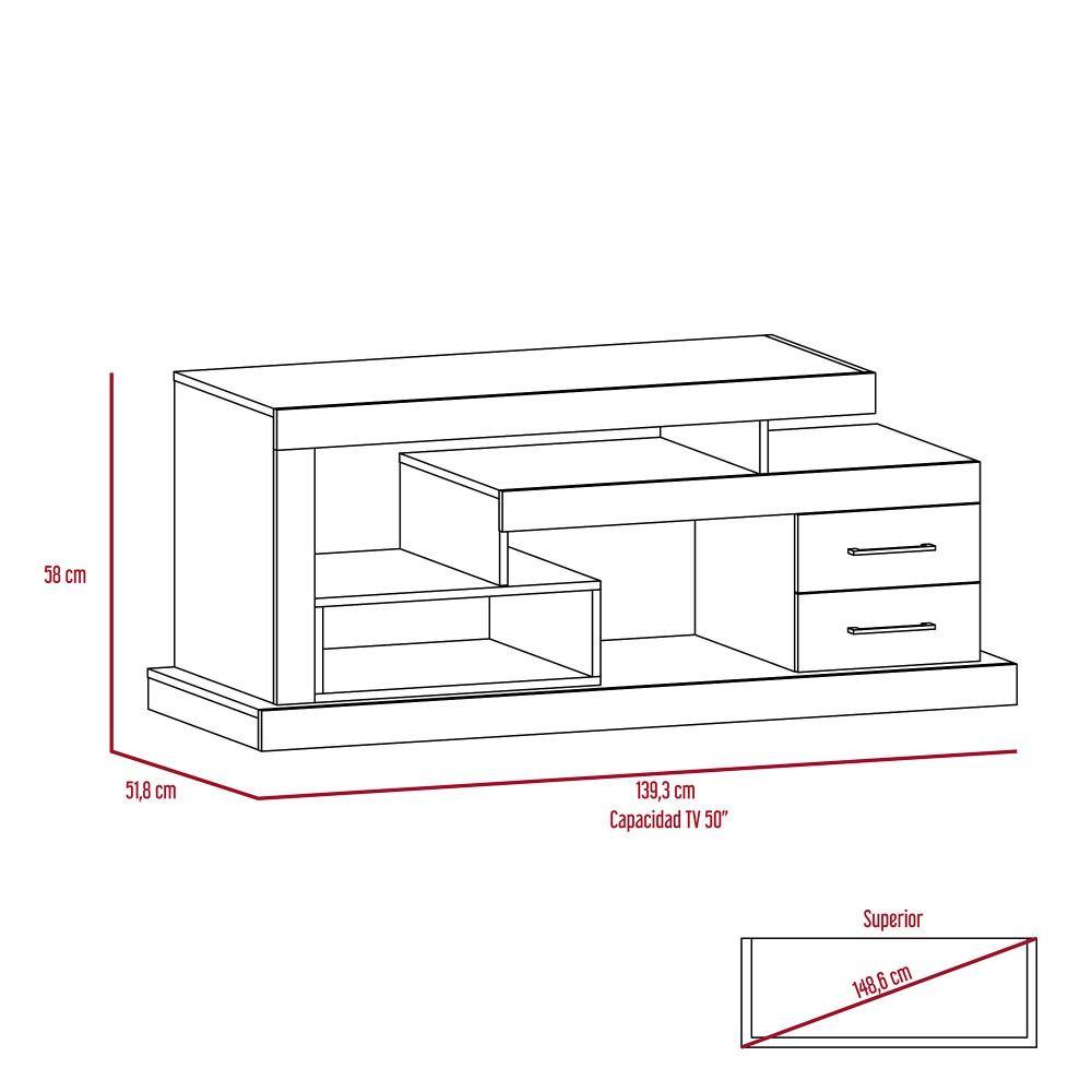 Rack Le Blanc Roble 139 cm con Dos Cajones - Muebles para TV | Bylmo