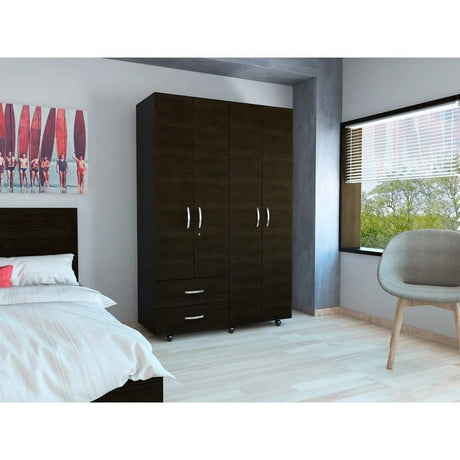 Closet River Wengue 120 cm con Cuatro Puertas y Dos Cajones - Closets | Bylmo