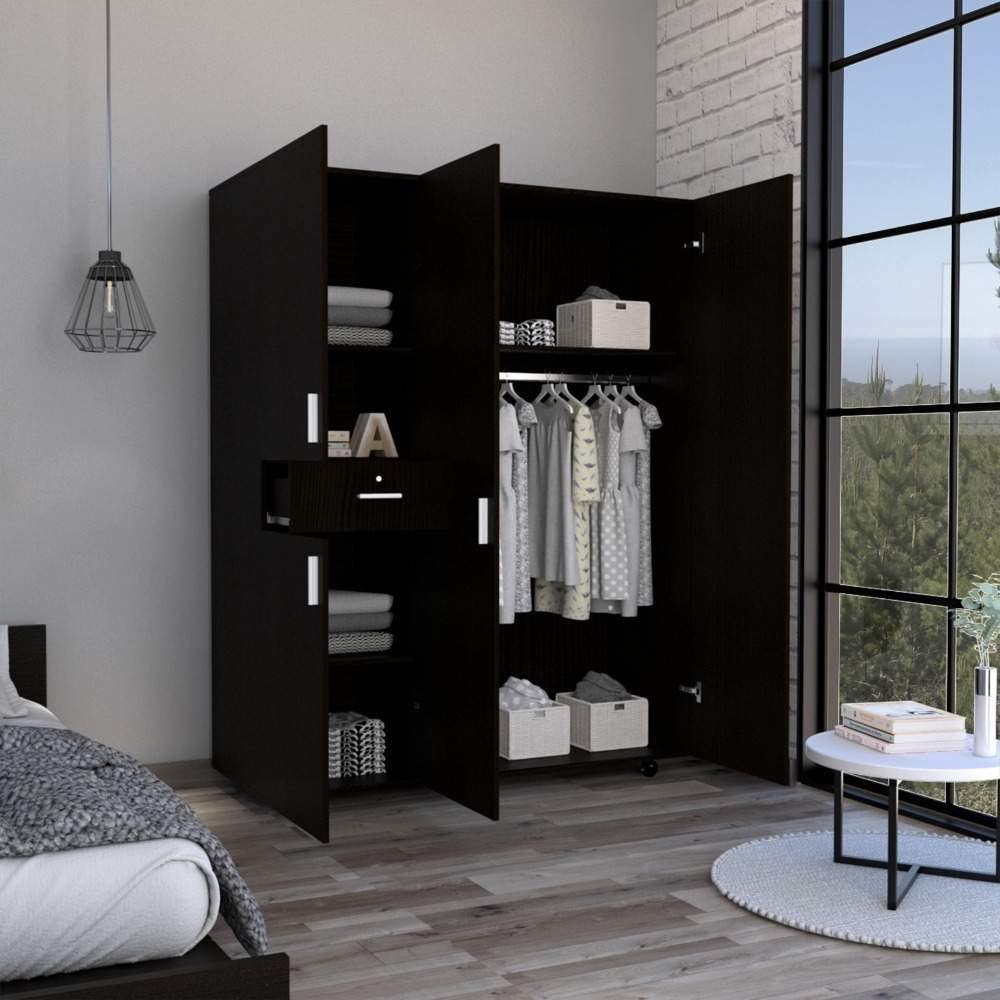 Closet Antartic Wengue 140 cm con Cuatro Puertas y Un Cajón - Closets | Bylmo