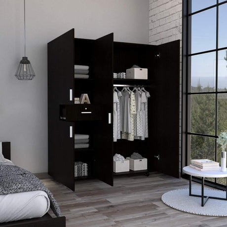 Closet Antartic Wengue 140 cm con Cuatro Puertas y Un Cajón - Closets | Bylmo