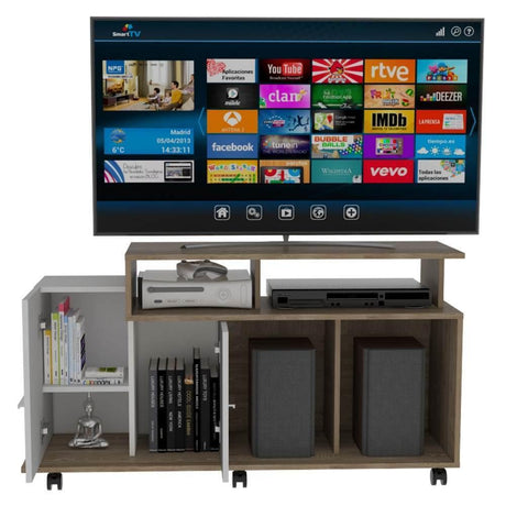 Rack de TV Valera Miel 120x65cm para TV Hasta 40 Pulgadas con Ranuras para Cables y con Cinco Compartimientos - Muebles para TV | Bylmo