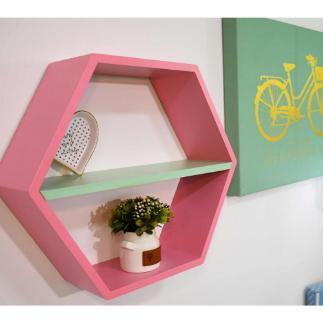 Repisa Candy Rosa y Verde Menta 30x35cm Hexagonal Flotante con Un Entrepaño - Repisas y Percheros | Bylmo