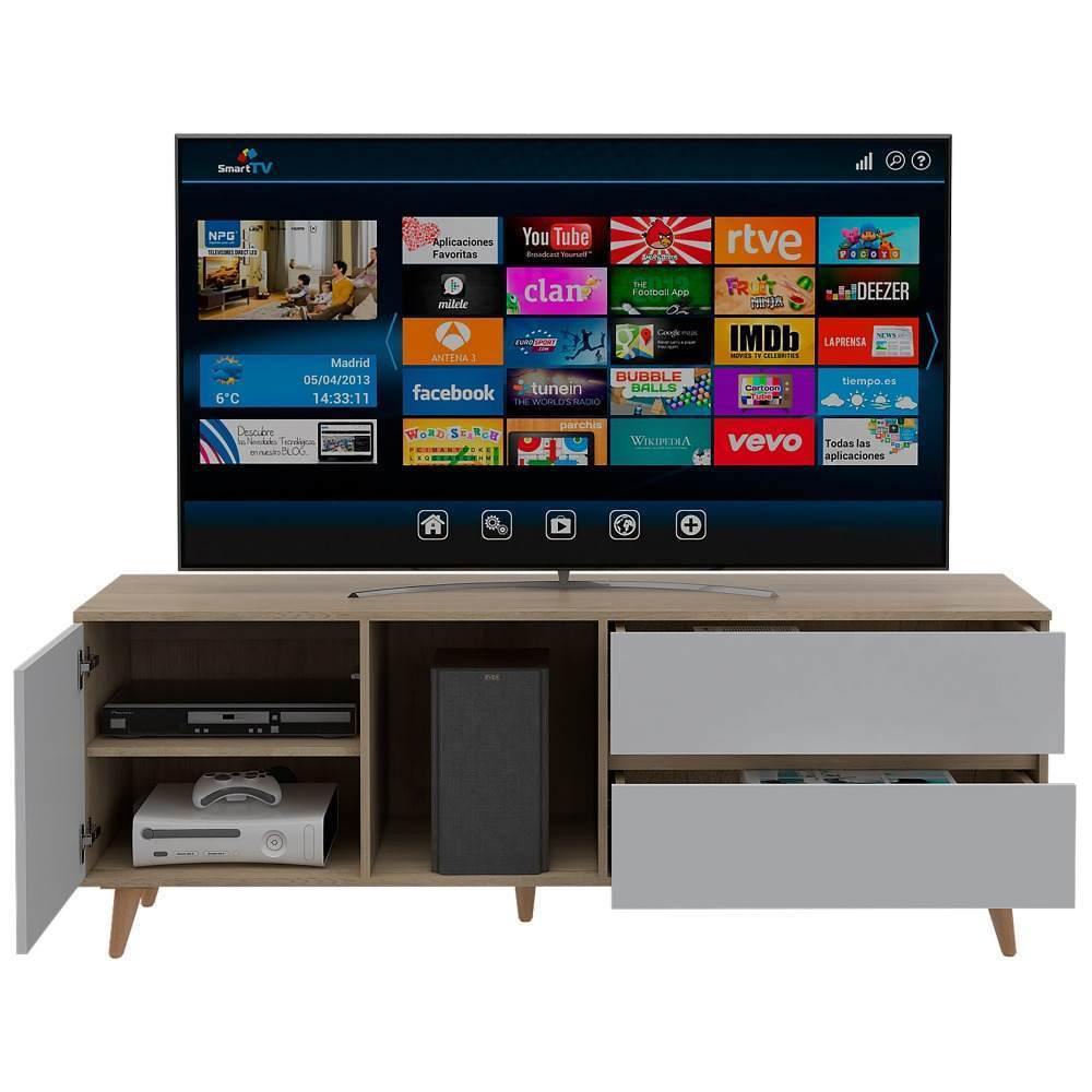 Rack de TV Acacia Rovere y Blanco 159x58.4cm para TV Hasta 60 Pulgadas y con Tres Compartimientos - Muebles para TV | Bylmo