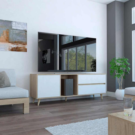 Rack de TV Acacia Rovere y Blanco 159x58.4cm para TV Hasta 60 Pulgadas y con Tres Compartimientos - Muebles para TV | Bylmo