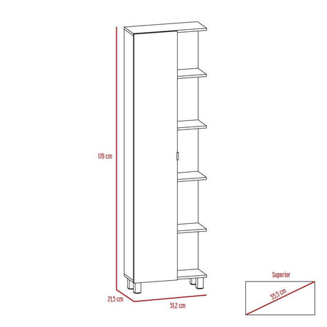 Mueble para Baño Esquinero Urano Blanco 51.2x178cm sin Cajones y con Cuatro Entrepaños - Gabinetes | Bylmo