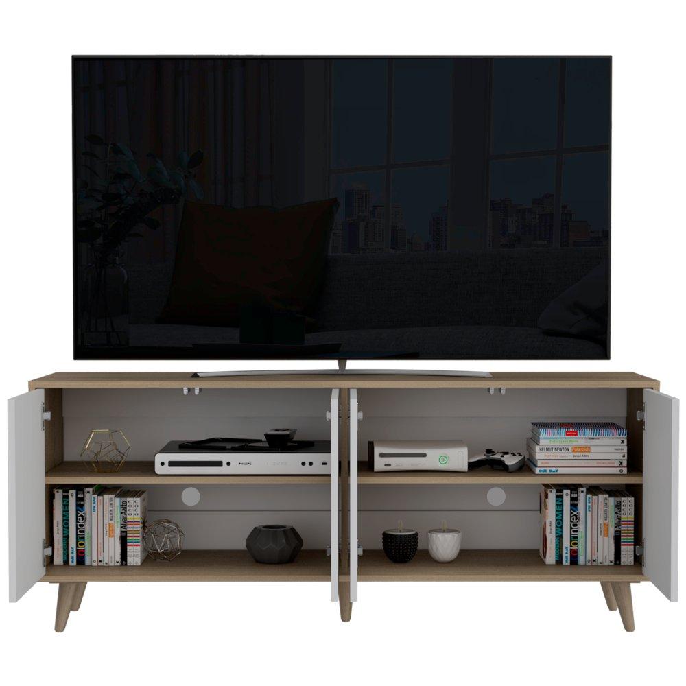 Rack de TV Bora Rovere y Blanco Marquez 148.8x60.9cm para TV Hasta 50 Pulgadas y con Cuatro Compartimientos - Muebles para TV | Bylmo