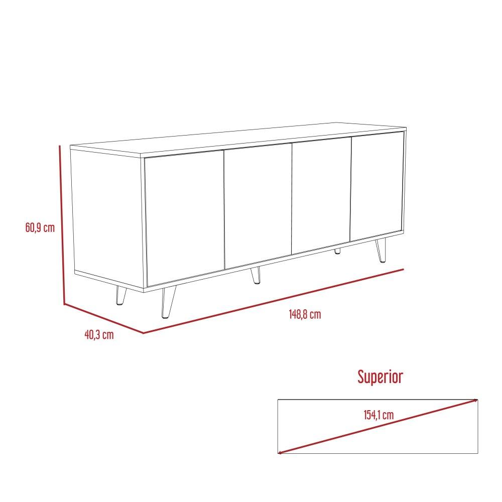 Rack de TV Bora Rovere y Blanco Marquez 148.8x60.9cm para TV Hasta 50 Pulgadas y con Cuatro Compartimientos - Muebles para TV | Bylmo