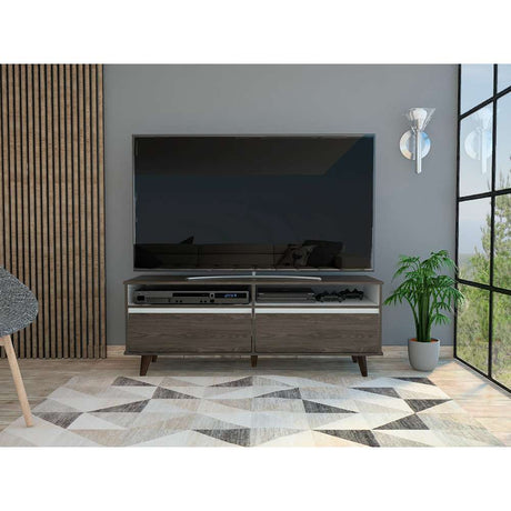 Rack Benett Coñac y Blanco 141 cm con Dos Cajones - Muebles para TV | Bylmo