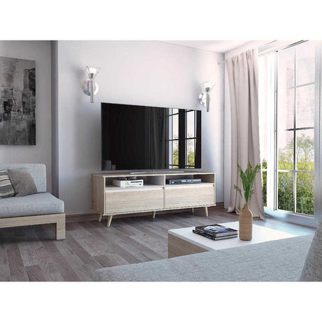 Rack Benett Rovere y Blanco 141 cm con Dos Cajones - Muebles para TV | Bylmo