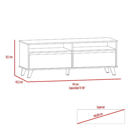 Rack Benett Rovere y Blanco 141 cm con Dos Cajones - Muebles para TV | Bylmo