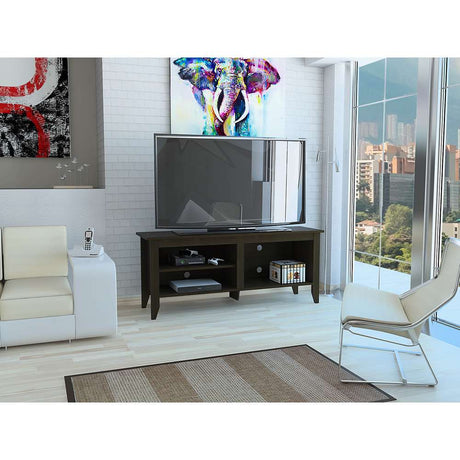 Rack de TV Essential Lite Wengue 147.3x61cm Para TV Hasta 65 Pulgadas sin Cajones con Ranuras para Cables y con Patas - Muebles para TV | Bylmo