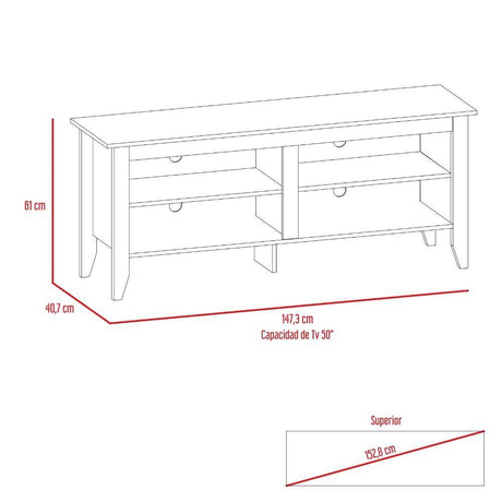 Rack de TV Essential Rovere 147x61cm Para TV Hasta 60 Pulgadas sin Cajones con Ranuras para Cables y con Patas - Muebles para TV | Bylmo