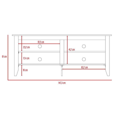 Rack de TV Essential Rovere 147x61cm Para TV Hasta 60 Pulgadas sin Cajones con Ranuras para Cables y con Patas - Muebles para TV | Bylmo