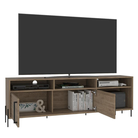 Rack de TV Karev Miel 161x53.4cm Para TV Hasta 65 Pulgadas con Dos Cajones con Ranuras para Cables y con Patas - Muebles para TV | Bylmo