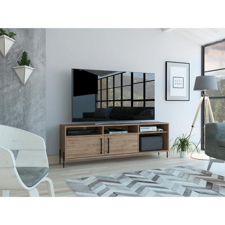 Rack de TV Karev Miel 161x53.4cm Para TV Hasta 65 Pulgadas con Dos Cajones con Ranuras para Cables y con Patas - Muebles para TV | Bylmo