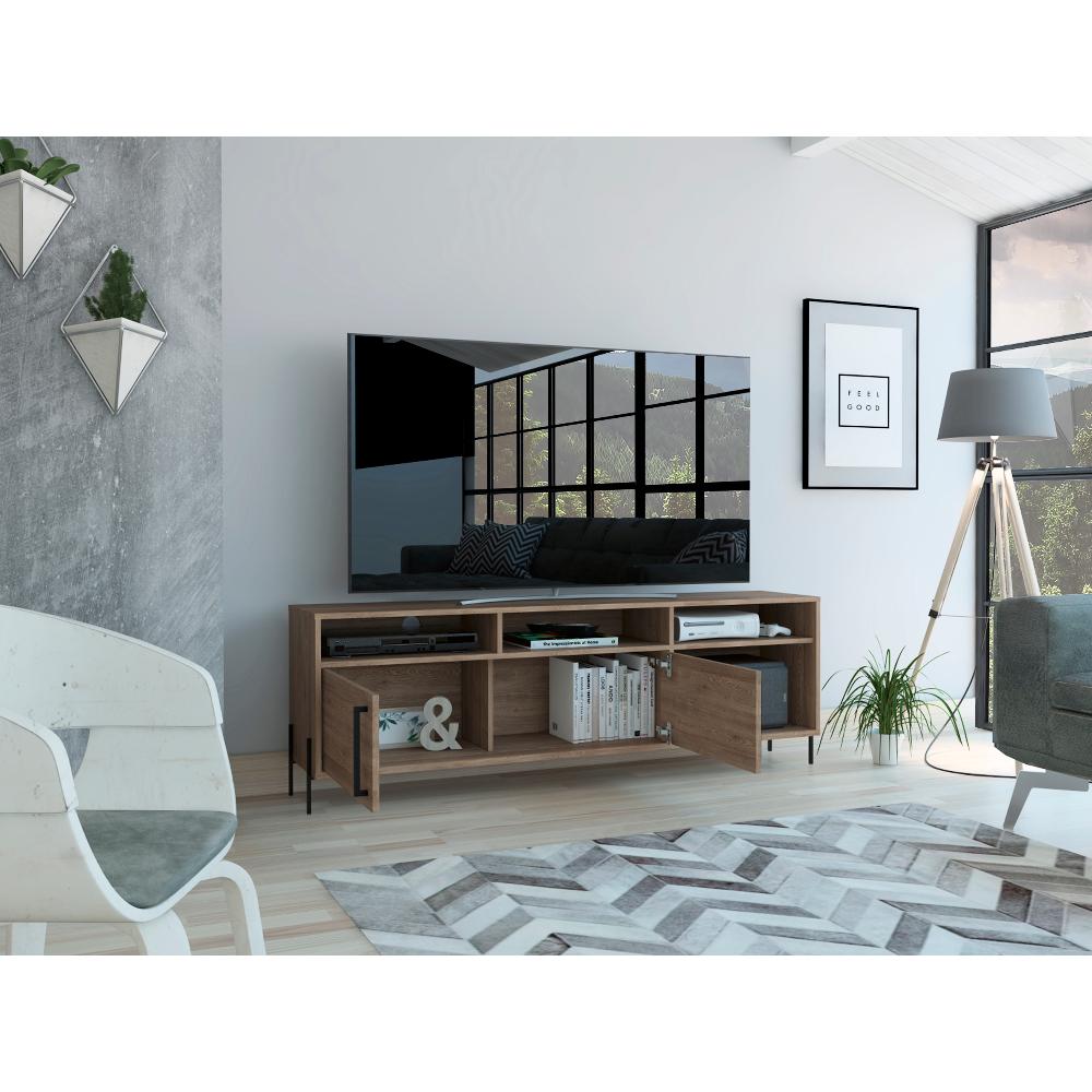 Rack de TV Karev Miel 161x53.4cm Para TV Hasta 65 Pulgadas con Dos Cajones con Ranuras para Cables y con Patas - Muebles para TV | Bylmo