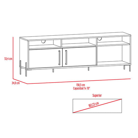 Rack de TV Karev Miel 161x53.4cm Para TV Hasta 65 Pulgadas con Dos Cajones con Ranuras para Cables y con Patas - Muebles para TV | Bylmo