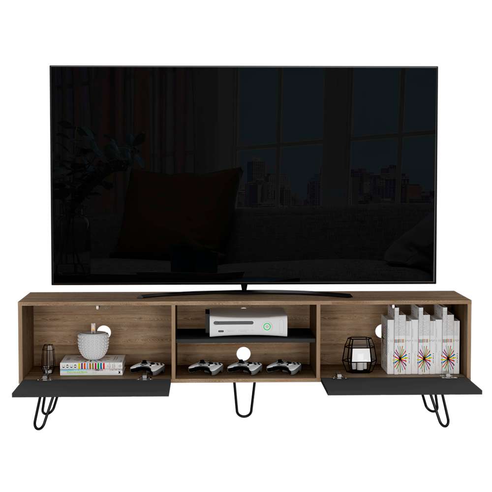Rack de TV Vassel Miel 180x52.5cm para TV Hasta 70 Pulgadas con Ranuras para Cables y con Cuatro Compartimientos - Muebles para TV | Bylmo