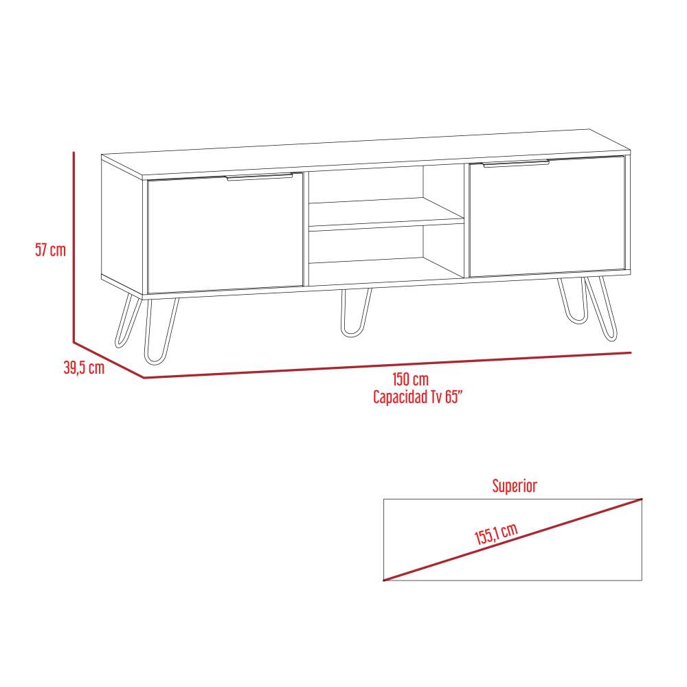 Rack Augusta Duna y Wengue 150 cm con Dos Puertas - Muebles para TV | Bylmo