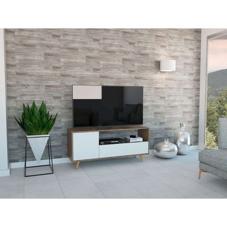 Rack Lavanda Expreso y Blanco 130 cm con Una Puerta y Un Cajón - Muebles para TV | Bylmo