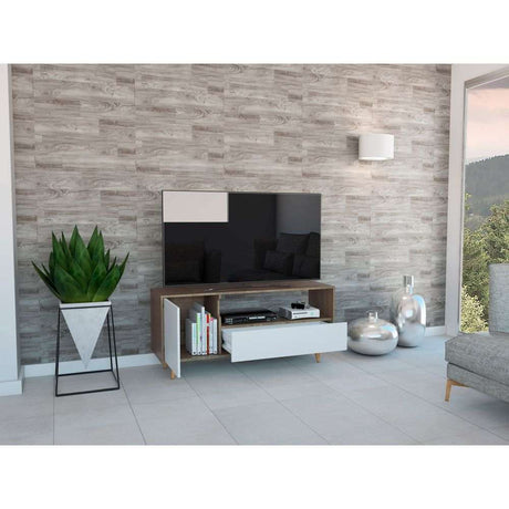 Rack Lavanda Expreso y Blanco 130 cm con Una Puerta y Un Cajón - Muebles para TV | Bylmo
