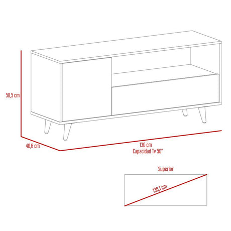 Rack Lavanda Expreso y Blanco 130 cm con Una Puerta y Un Cajón - Muebles para TV | Bylmo