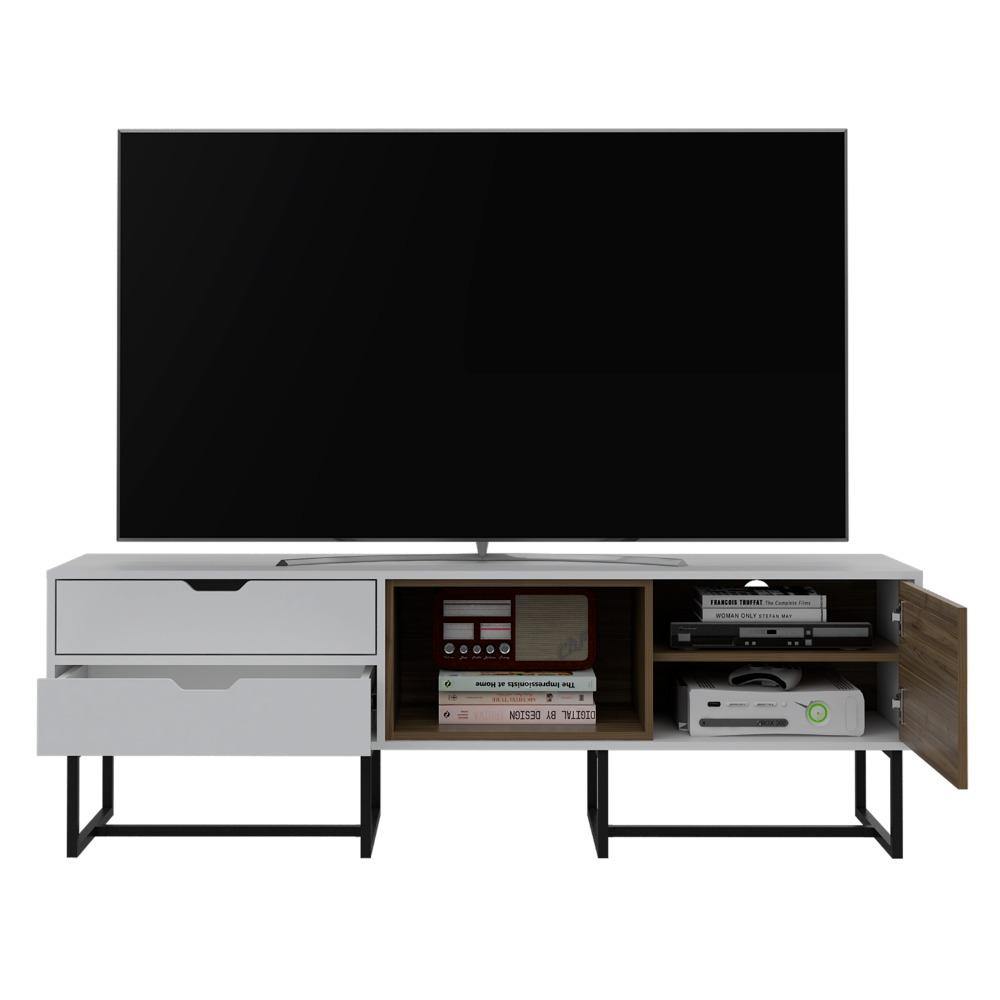 Rack Pergamo Blanco y Gales 162 cm con Una Puerta y Dos Cajones - Muebles para TV | Bylmo