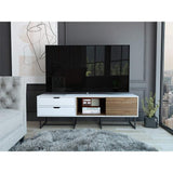 Rack Pergamo Blanco y Gales 162 cm con Una Puerta y Dos Cajones - Muebles para TV | Bylmo