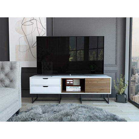 Rack Pergamo Blanco y Gales 162 cm con Una Puerta y Dos Cajones - Muebles para TV | Bylmo