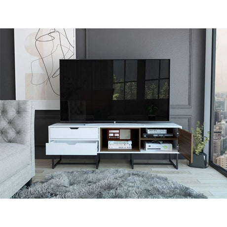 Rack Pergamo Blanco y Gales 162 cm con Una Puerta y Dos Cajones - Muebles para TV | Bylmo