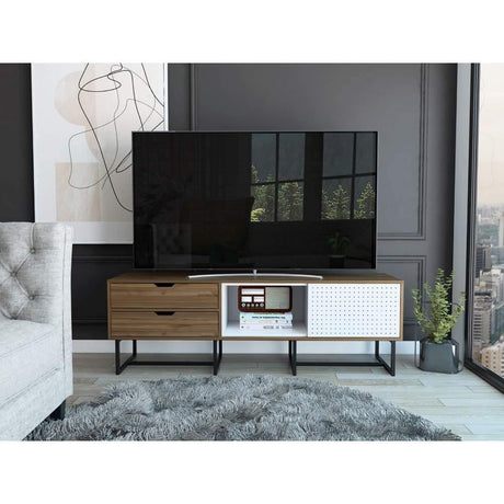Rack Pergamo Gales y Blanco 162 cm con Una Puerta y Dos Cajones - Muebles para TV | Bylmo